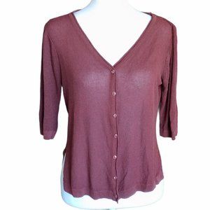 Reddish-brown stretchy V-neck lightweight button up cardigan size M